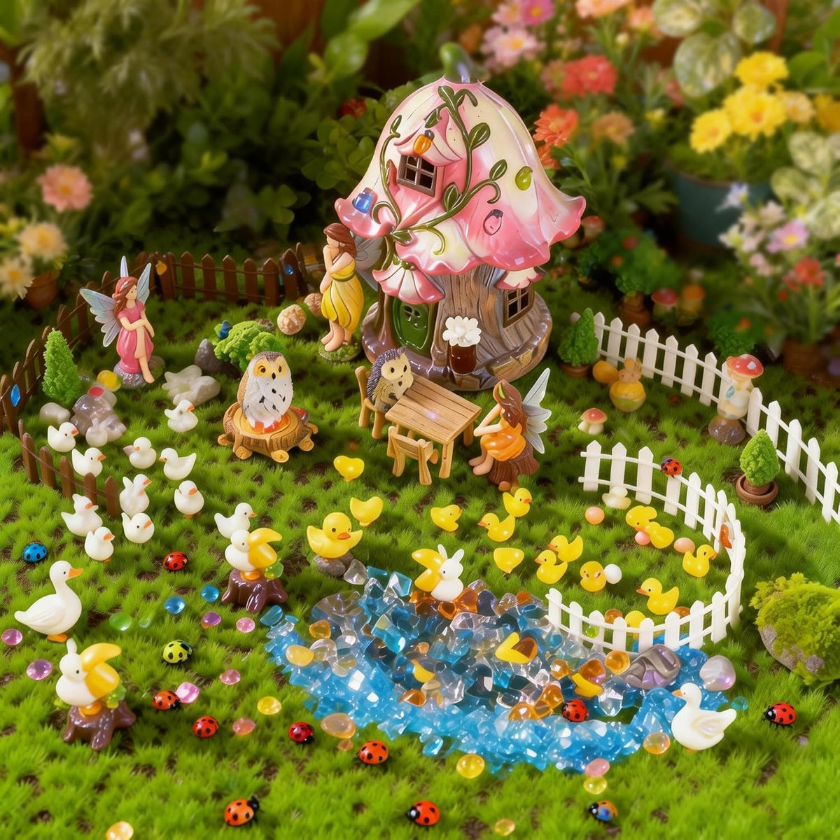 Fairy Garden Accessories Outdoor, Fairy Garden Decor Kit Fairy Garden Figurines Supplies Resin Fairy House