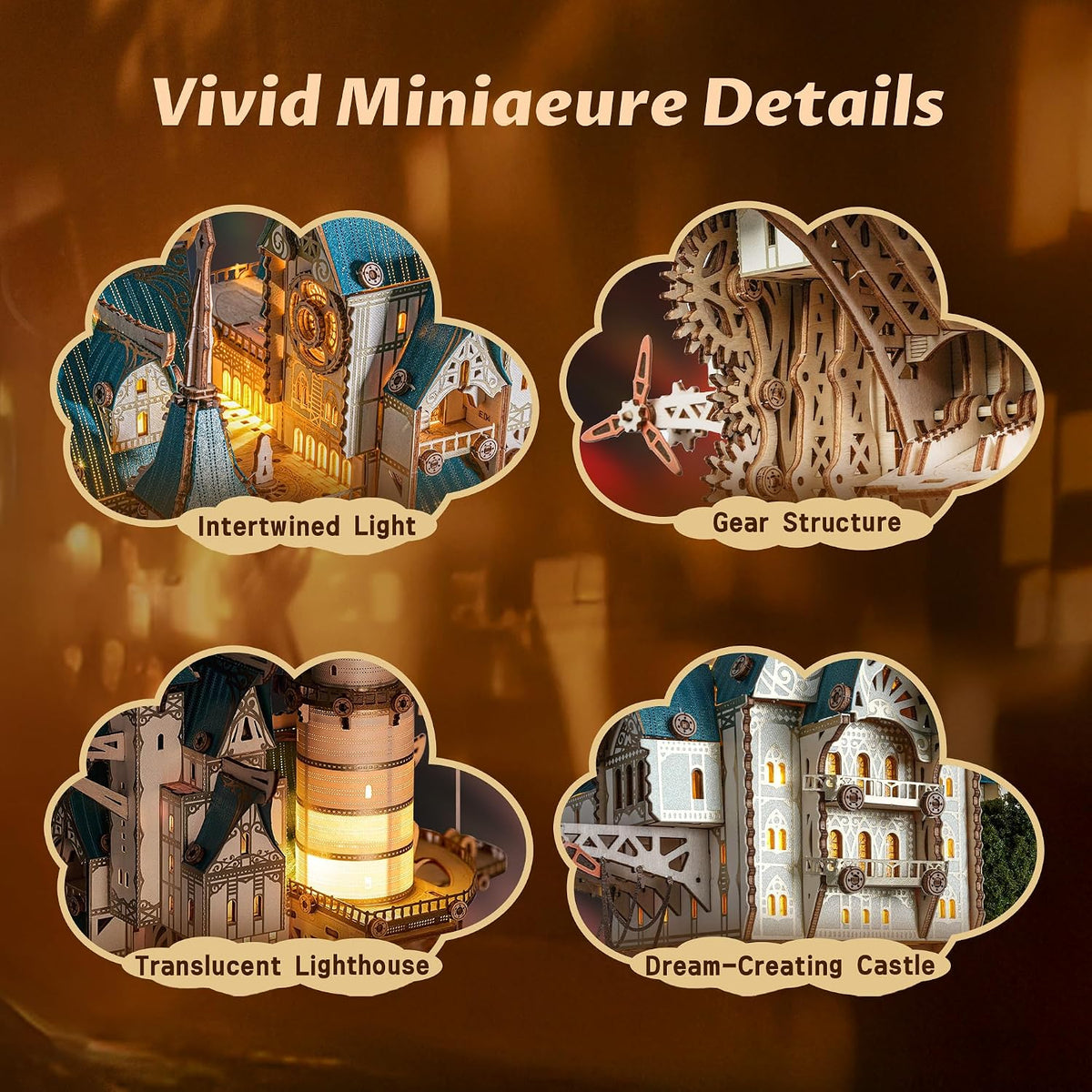 FUNPOLA 3D Wooden Puzzle Steam Castle Model Steampunk Baroque Building Kit