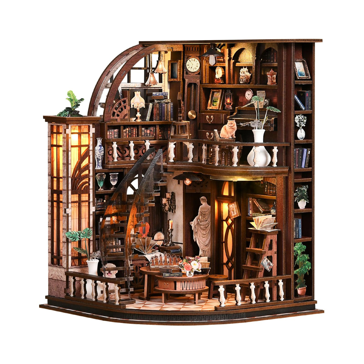 Bacchus Book Loft, DIY Book Nook Kit with LED Light Miniature House Insert