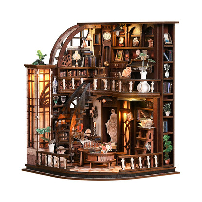 Bacchus Book Loft, DIY Book Nook Kit with LED Light Miniature House Insert