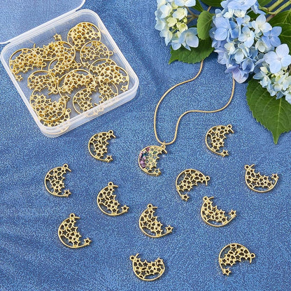 PH PandaHall 30pcs Moon Star Charms, Open Bezels for Resin Jewelry Making Golden Alloy Hollow Charms Frames Open Back Frame Pendant for UV Resin Crafts Necklace Earrings Keychain, 0.91x0.71 Inch