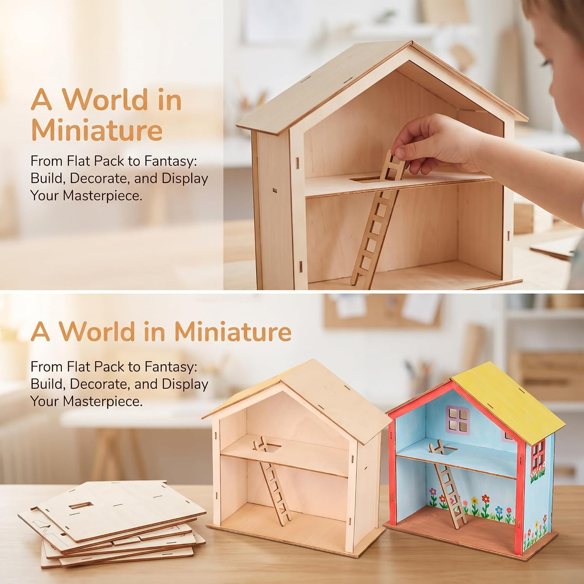 Menolana Children Assembly House DIY Miniature Buildable Wooden Model Paintable Cabin Toy Assembly Dollhouse Project Suitable for Desk Placement Imaginative Role-Play