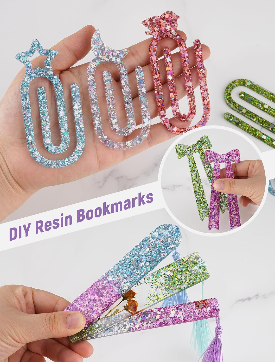 NiArt 14-Shape Resin Bookmark Mold, Epoxy UV Silicone Kit with 12 Tassels