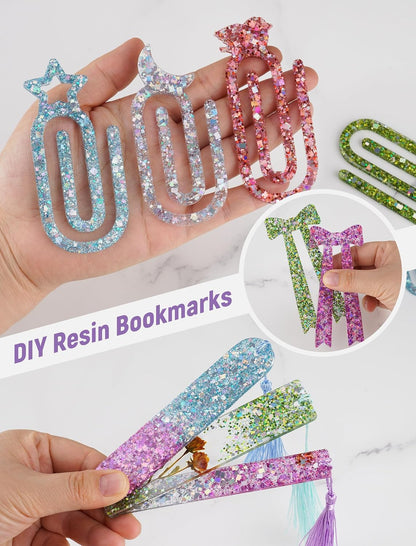 NiArt 14-Shape Resin Bookmark Mold, Epoxy UV Silicone Kit with 12 Tassels