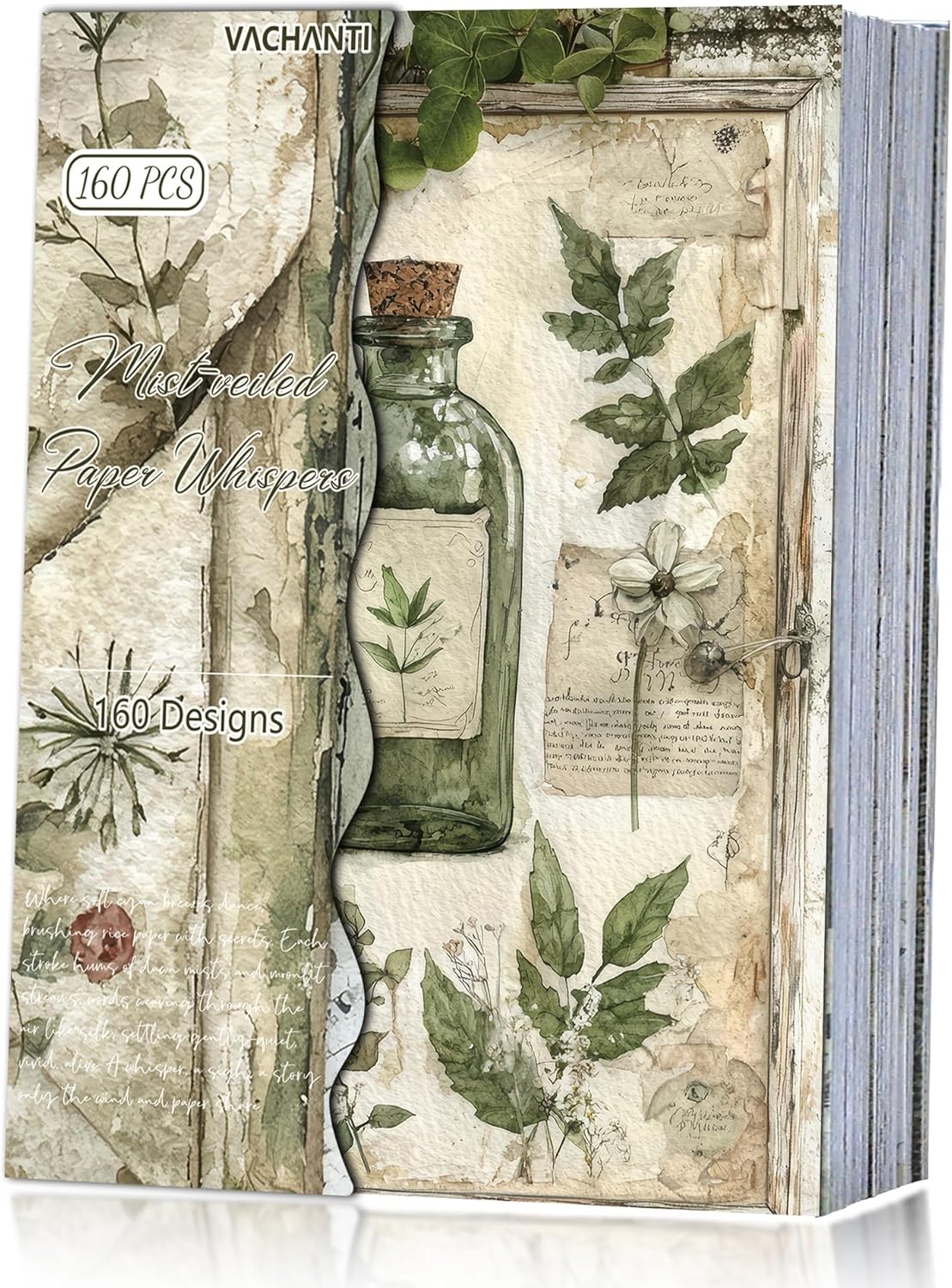 160 Sheets Vintage Flower Scrapbook Paper Green Collage Flowers No Repeating Patterns Perfect for Junk Journal DIY Cards Craft Albums Scrapbooking Supplies (Green, 3.9 x 5.5 inches)