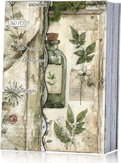 160 Sheets Vintage Flower Scrapbook Paper Green Collage Flowers No Repeating Patterns Perfect for Junk Journal DIY Cards Craft Albums Scrapbooking Supplies (Green, 3.9 x 5.5 inches)