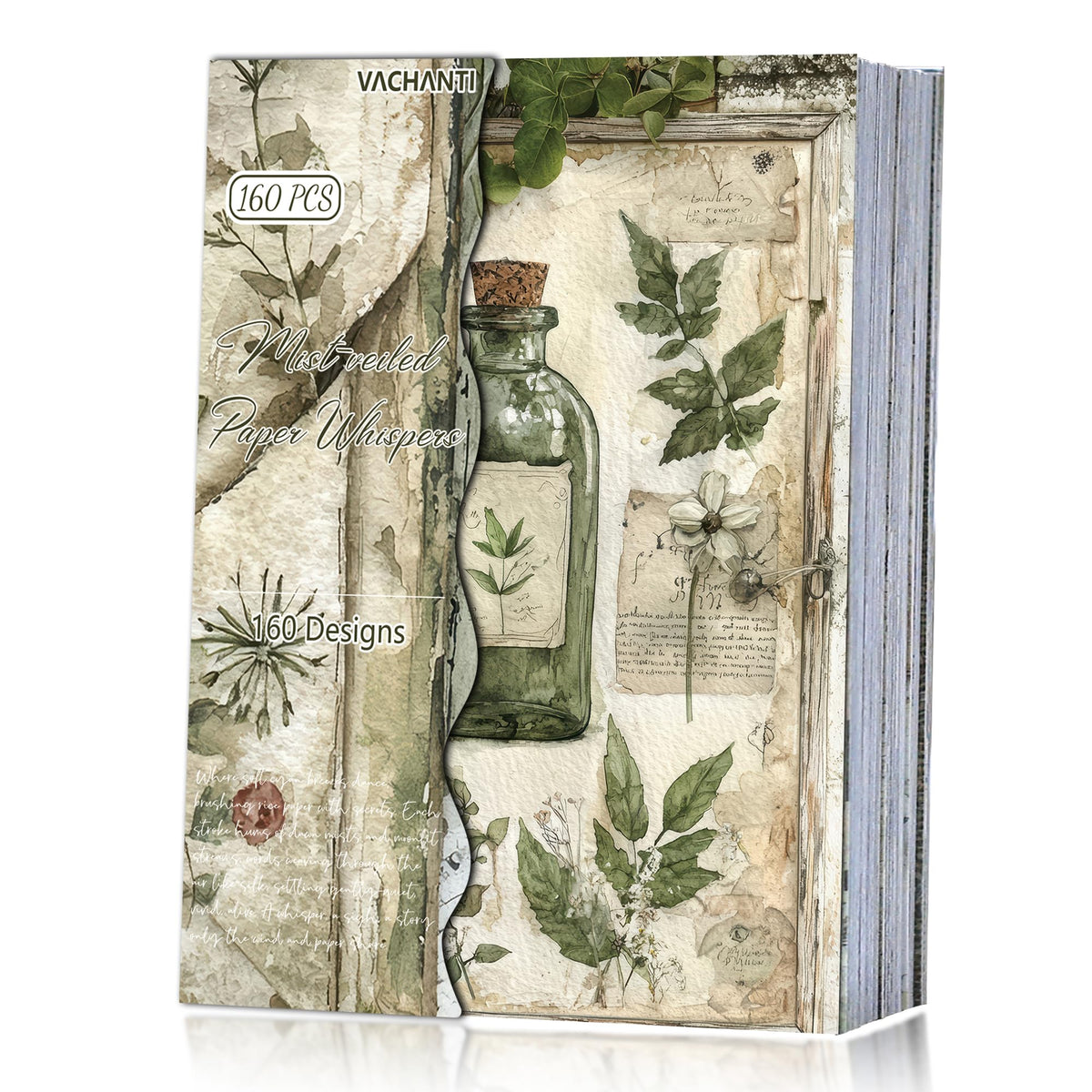160 Sheets Vintage Flower Scrapbook Paper Green Collage Flowers No Repeating Patterns Perfect for Junk Journal DIY Cards Craft Albums Scrapbooking Supplies (Green, 3.9 x 5.5 inches)