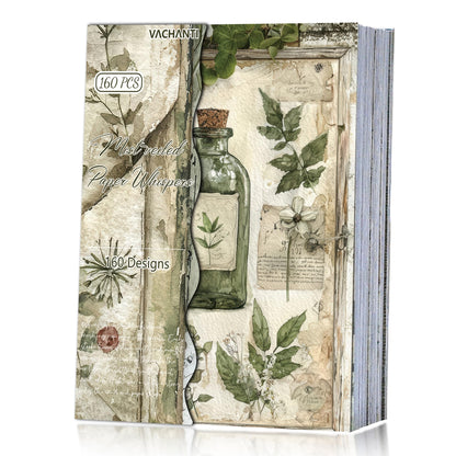 160 Sheets Vintage Flower Scrapbook Paper Green Collage Flowers No Repeating Patterns Perfect for Junk Journal DIY Cards Craft Albums Scrapbooking Supplies (Green, 3.9 x 5.5 inches)