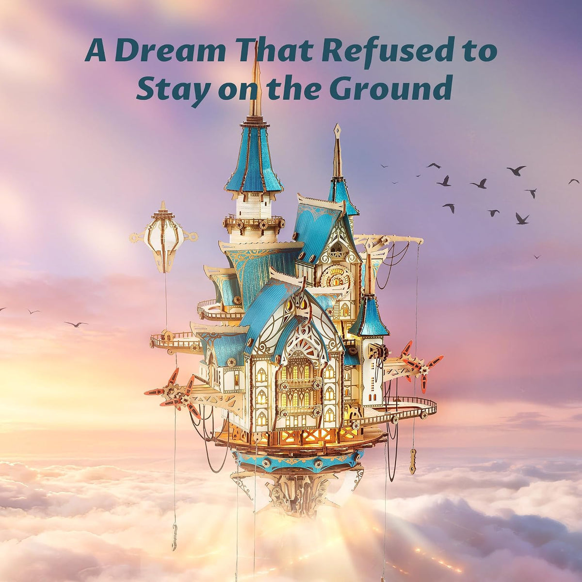 FUNPOLA 3D Wooden Puzzle Steam Castle Model Steampunk Baroque Building Kit