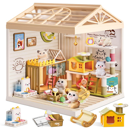 Bread Shop Miniature House Kit with LED Light, 87 Pcs DIY Mini Dollhouse with Roof & Dust Covers for Mini Figures Tiny House Toy for Adults