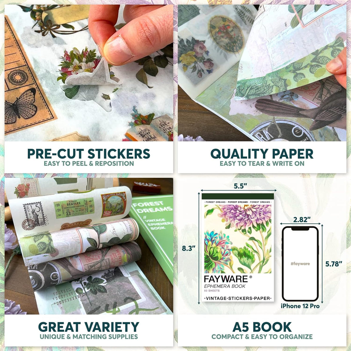 Junk Journal Supplies - Washi Stickers for Scrapbook & Journaling Supplies