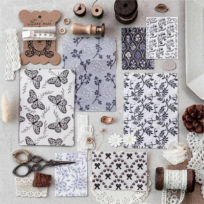 28Sheets Vintage Black Embroidery Plant Flower Scrapbook Paper Kit