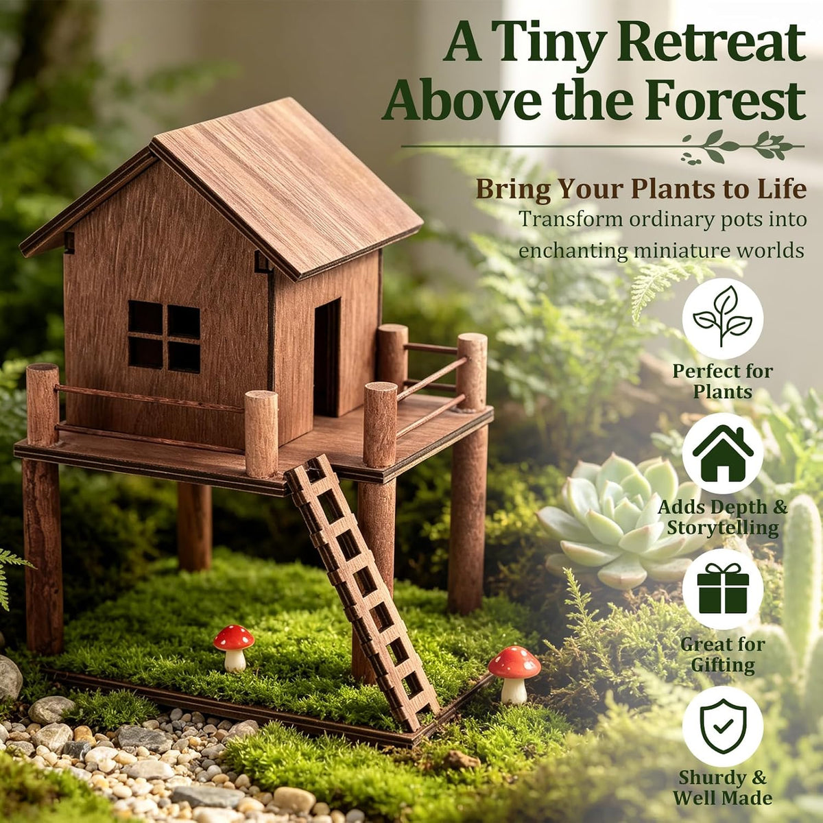 Timberwood Mini Treehouse for Indoor Plant Pots, Fairy Gardens