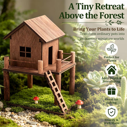 Timberwood Mini Treehouse for Indoor Plant Pots, Fairy Gardens
