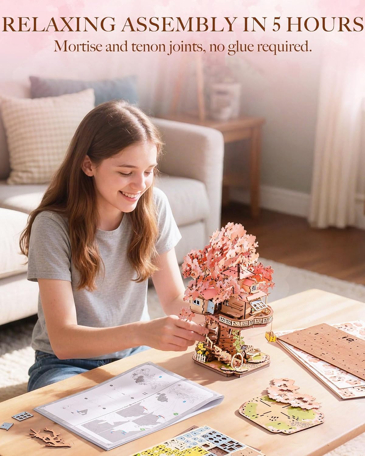Rolife DIY Miniature House Kits Sakura Tree House 12" 3D Wooden Puzzles