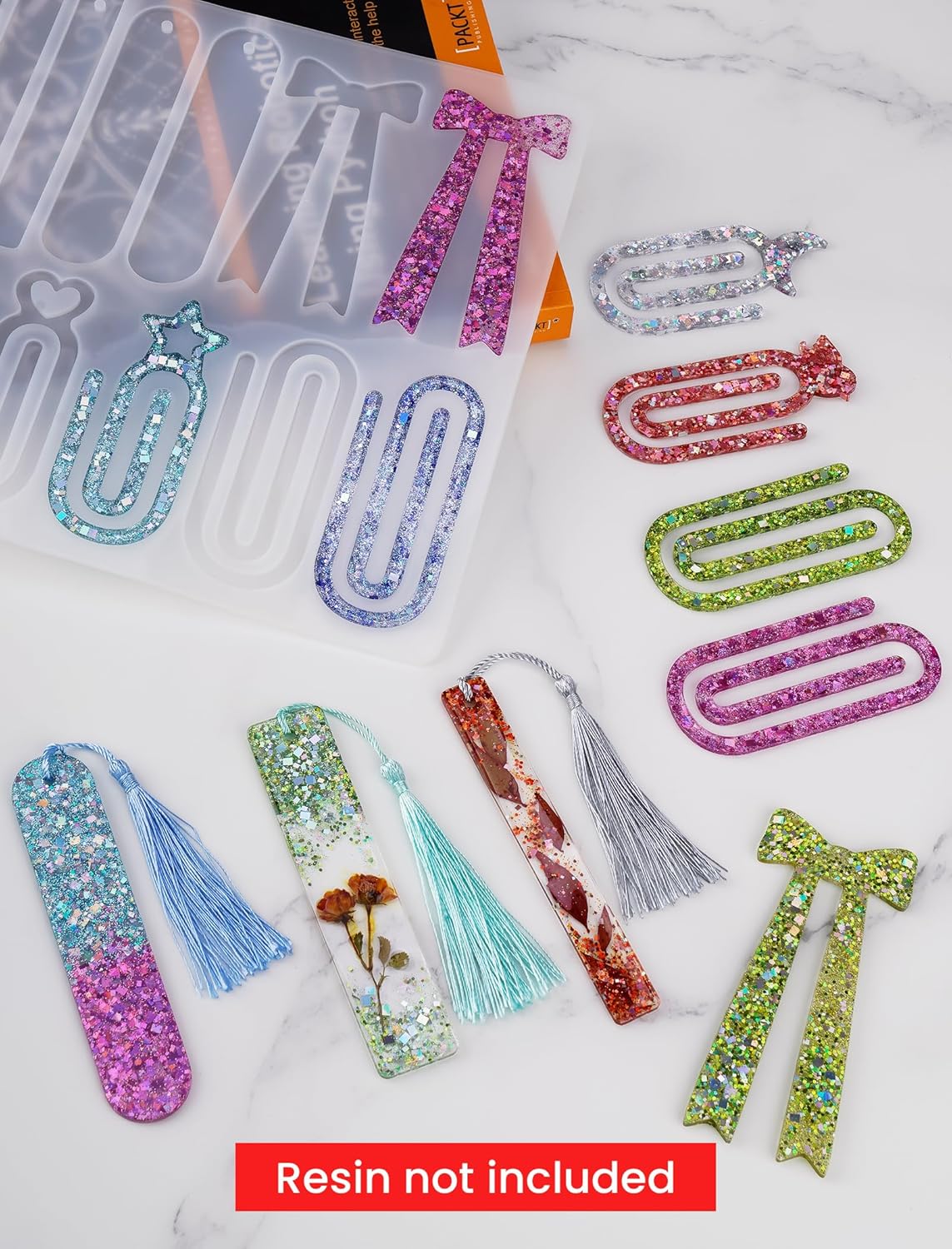 NiArt 14-Shape Resin Bookmark Mold, Epoxy UV Silicone Kit with 12 Tassels