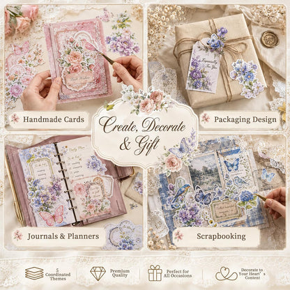 484Pcs Vintage Floral Scrapbook Supplies Kit, Paper & Journaling Stickers