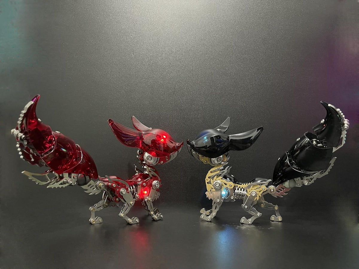 Mechanical Fox Model Kit | 3D Metal Puzzle for Adults | Articulated Alloy and Steel Construction | Movable Joints | LED Light | DIY Assembly Model | Display Ornament and Gift (Red)