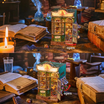 Book Nook Kit, Magic Shop DIY Miniature House Kit with Stepless Dimming