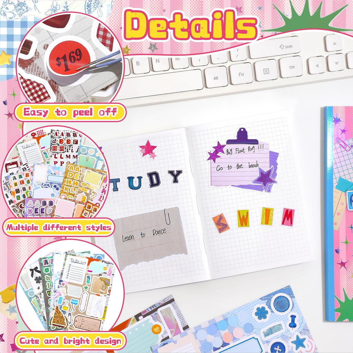 1000+ Pcs Alphabet Collage Sticker Book, Retro Letter & Collage Note Frame Decor Stickers for Junk Journal, Scrapbooking Supplies, Ideal DIY Decorative Gift for Women Teen Girls
