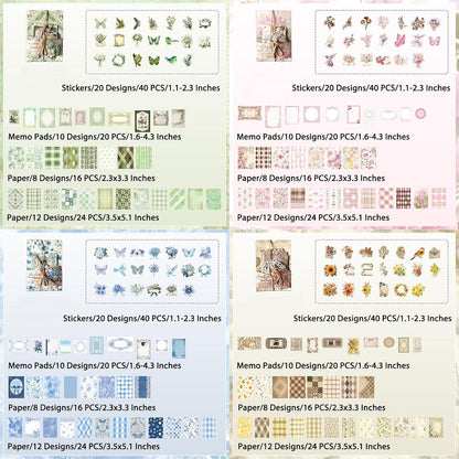 Wmhanler 400Pcs Scrapbook Supplies Vintage Scrapbook Paper Floral Junk Journal Stickers Journaling Supplies for Bullet Journaling, Retro Crafts, Planner, Collage Card Album