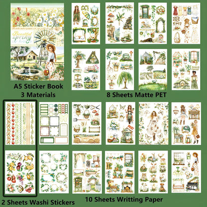 YagCu Journaling Stickers, Spring Scrapbook Sticker Book, Junk Journal Supplies, Pre-Cut Aesthetic Scrapbooking for Adults, Decorative Ephemera Bullet Planner DIY Arts Craft Collage