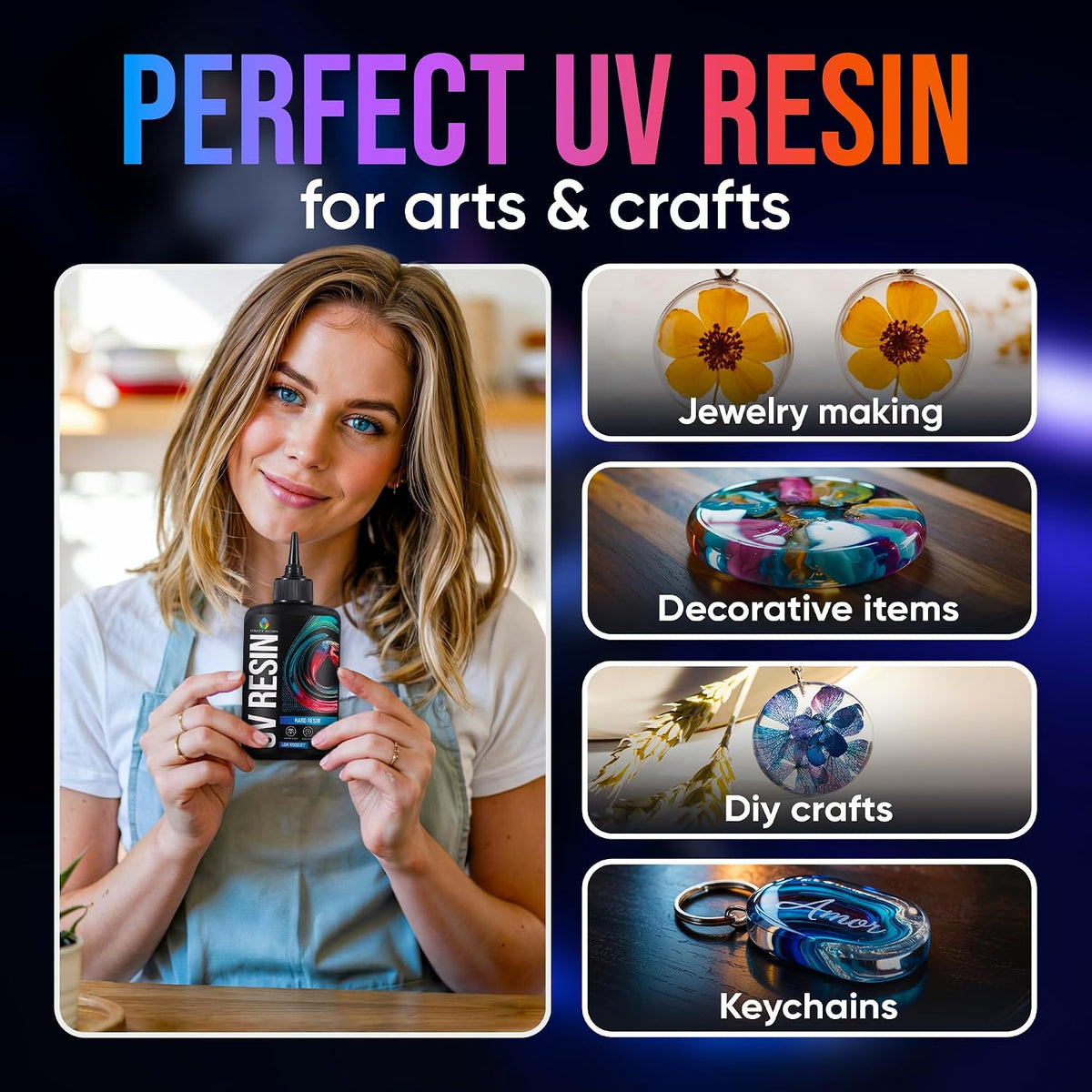 CRAFT RESIN 500g UV Resin Kit Hard Type Low Viscosity – Crystal Clear and No-Yellowing UV Resin Glue for DIY, Jewelry Making, Molds Casting and Polymer Clay Projects - Fast Cure Under UV Light