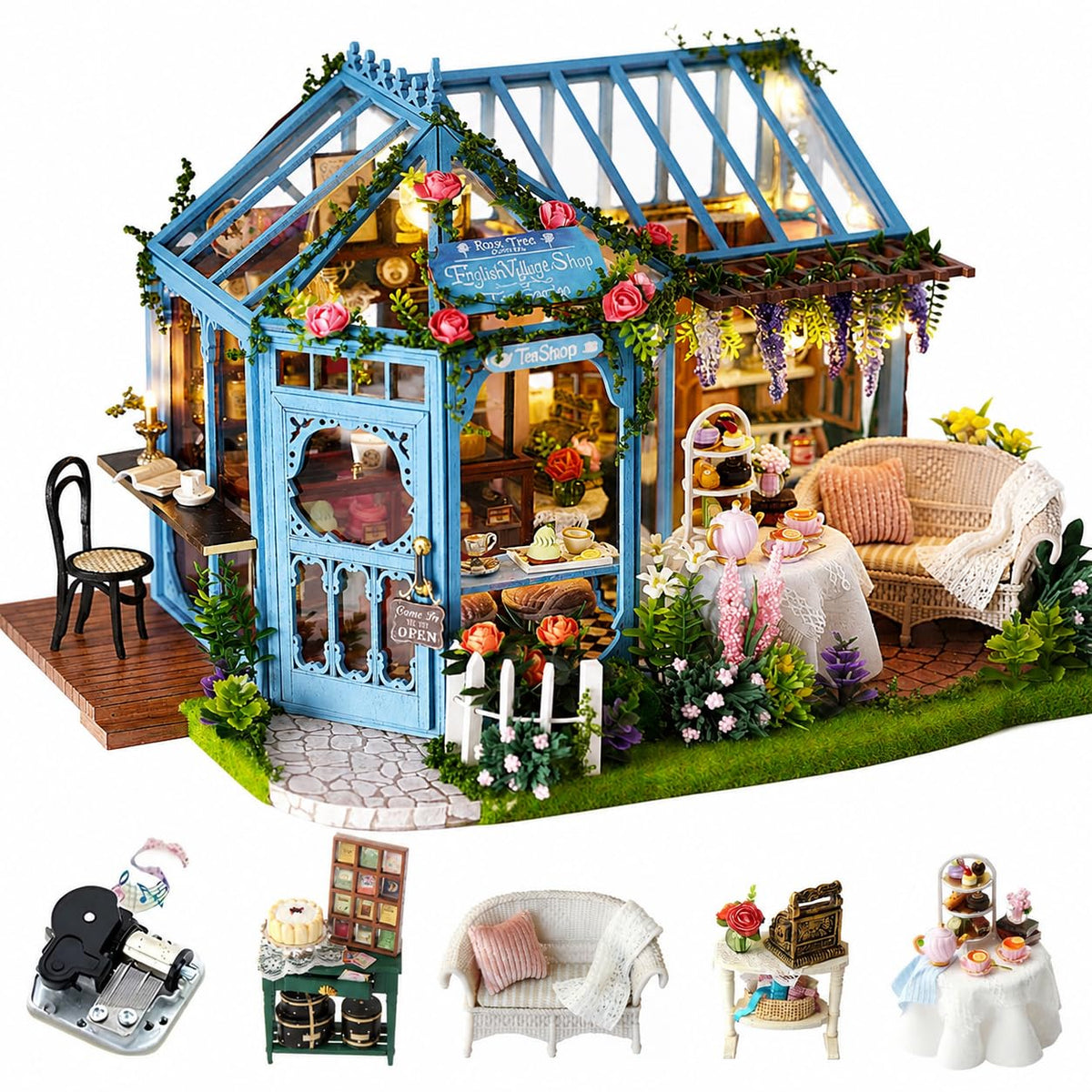 CUTEROOM DIY Miniature Wooden Caravan Dollhouse Kit with Furniture