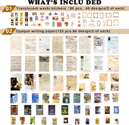 Draupnir 200pcs Vintage Junk Journal Supplies,Scrapbook Supplies Scrapbooking Paper and Stickers Ephemera For Art Aesthetic Journaling Kit Collage(Art)