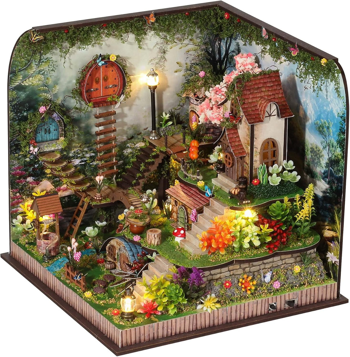 Kisoy DIY Miniature House Kit, Tiny House Kit with Furniture and LED Light for Adults and Teens, DIY Mini House Craft Kit, Decorations/Gifts for Family and Friends（Whispering Woods）