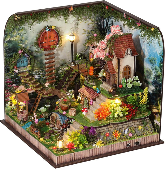 Kisoy DIY Miniature House Kit, Tiny House Kit with Furniture and LED Light for Adults and Teens, DIY Mini House Craft Kit, Decorations/Gifts for Family and Friends（Whispering Woods）