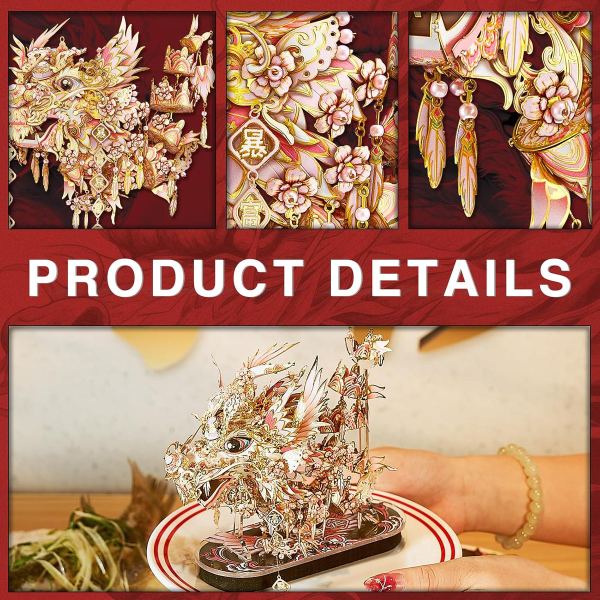 Piececool 3D Metal Puzzles for Adults, Chinese Lucky Dragon DIY Model Building Kits Challenging Brain Teaser 3D Puzzles DIY Assembling Crafts Best Gfits Home Decor