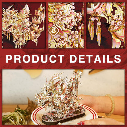 Piececool 3D Metal Puzzles for Adults, Chinese Lucky Dragon DIY Model Building Kits Challenging Brain Teaser 3D Puzzles DIY Assembling Crafts Best Gfits Home Decor