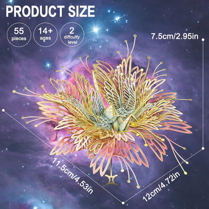 Piececool 3D Metal Model Kits, 12 Constellation Series - Gemini Wishing Cranes Assembling Metal Model Building Kits DIY Handcraft Kits 3D Puzzles for Adults, Best Birthday Gifts, 55Pcs