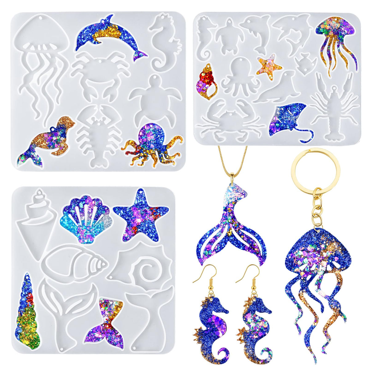 YODOYO Resin Earring Molds 3pcs Ocean Marine Life Jewelry Resin Molds