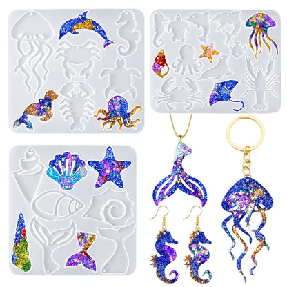 YODOYO Resin Earring Molds 3pcs Ocean Marine Life Jewelry Resin Molds