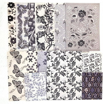 28Sheets Vintage Black Embroidery Plant Flower Scrapbook Paper Kit