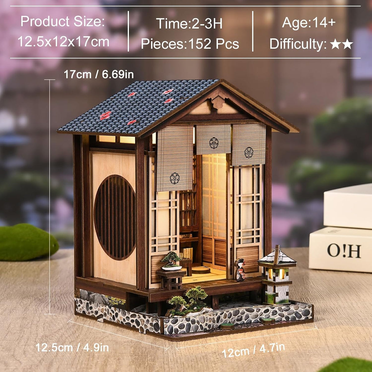 Book Nook Kit, DIY Miniature House Kit for Adults and Teens, 3D Wooden Puzzle Booknook Tiny House Bookshelf Decor, Holiday Craft Gift for Friends, Family(Japanese Courtyard)
