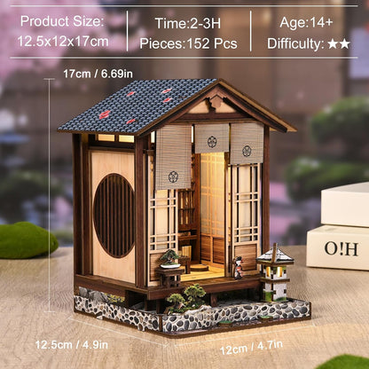 Book Nook Kit, DIY Miniature House Kit for Adults and Teens, 3D Wooden Puzzle Booknook Tiny House Bookshelf Decor, Holiday Craft Gift for Friends, Family(Japanese Courtyard)