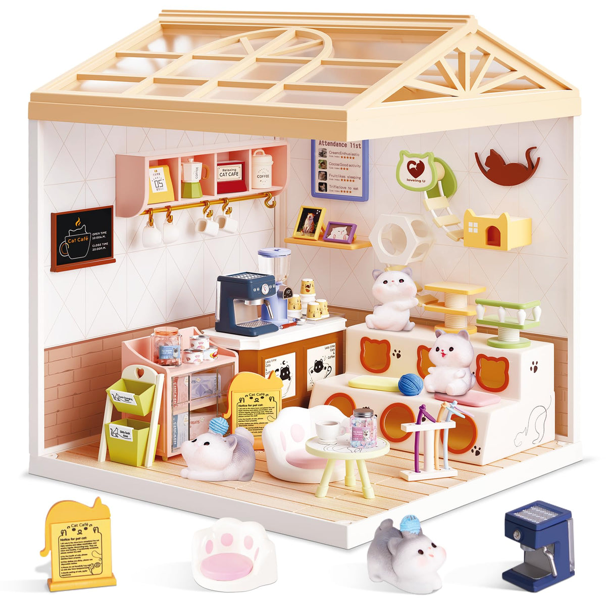 Bread Shop Miniature House Kit with LED Light, 87 Pcs DIY Mini Dollhouse with Roof & Dust Covers for Mini Figures Tiny House Toy for Adults