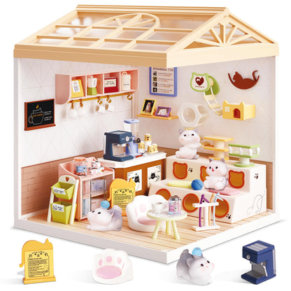 Bread Shop Miniature House Kit with LED Light, 87 Pcs DIY Mini Dollhouse with Roof & Dust Covers for Mini Figures Tiny House Toy for Adults