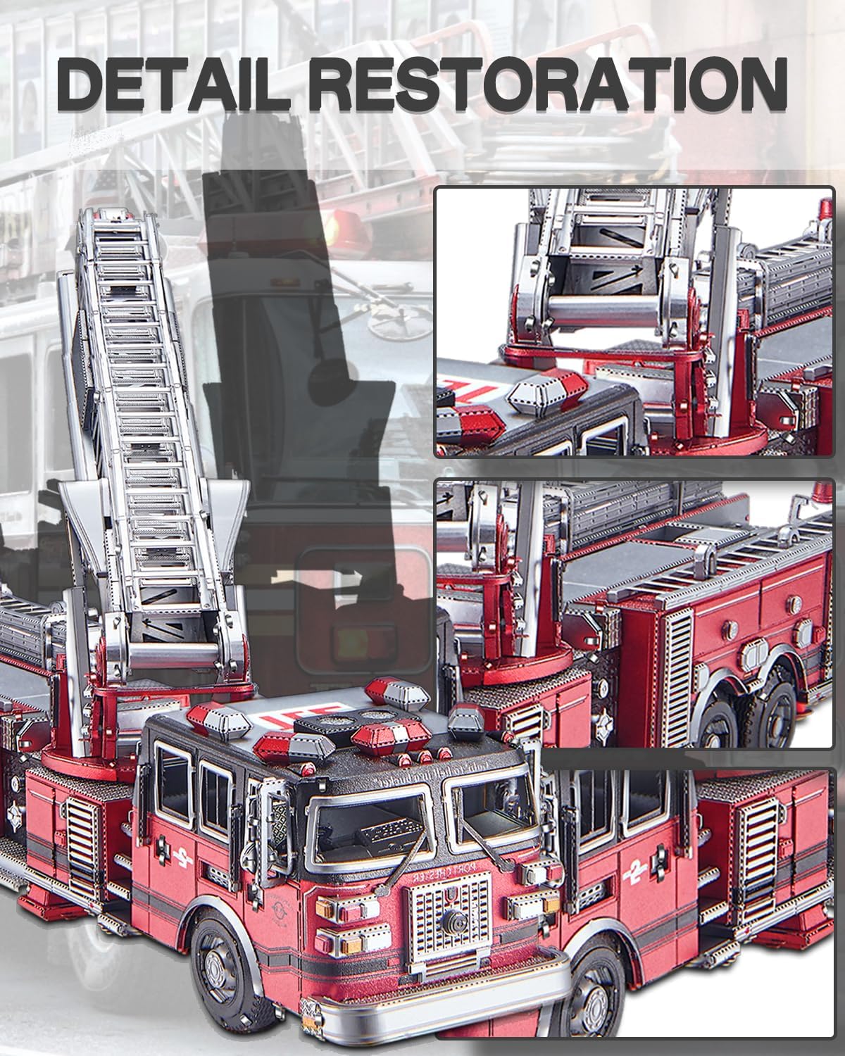 Piececool 3D Metal Puzzles for Adults, Ladder Truck Fire Engine Model Kits Building, Challenge to Assemble DIY Craft Kits, Best Birthday 354 Pcs
