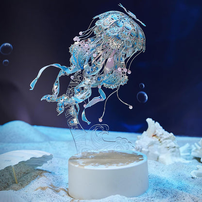 Piececool 3D Puzzles for Adults, Jellyfish Night Light with USB Plug, Ocean Animals 3D Metal Model Building Kits, Hobbies DIY Assembling Arts and Crafts