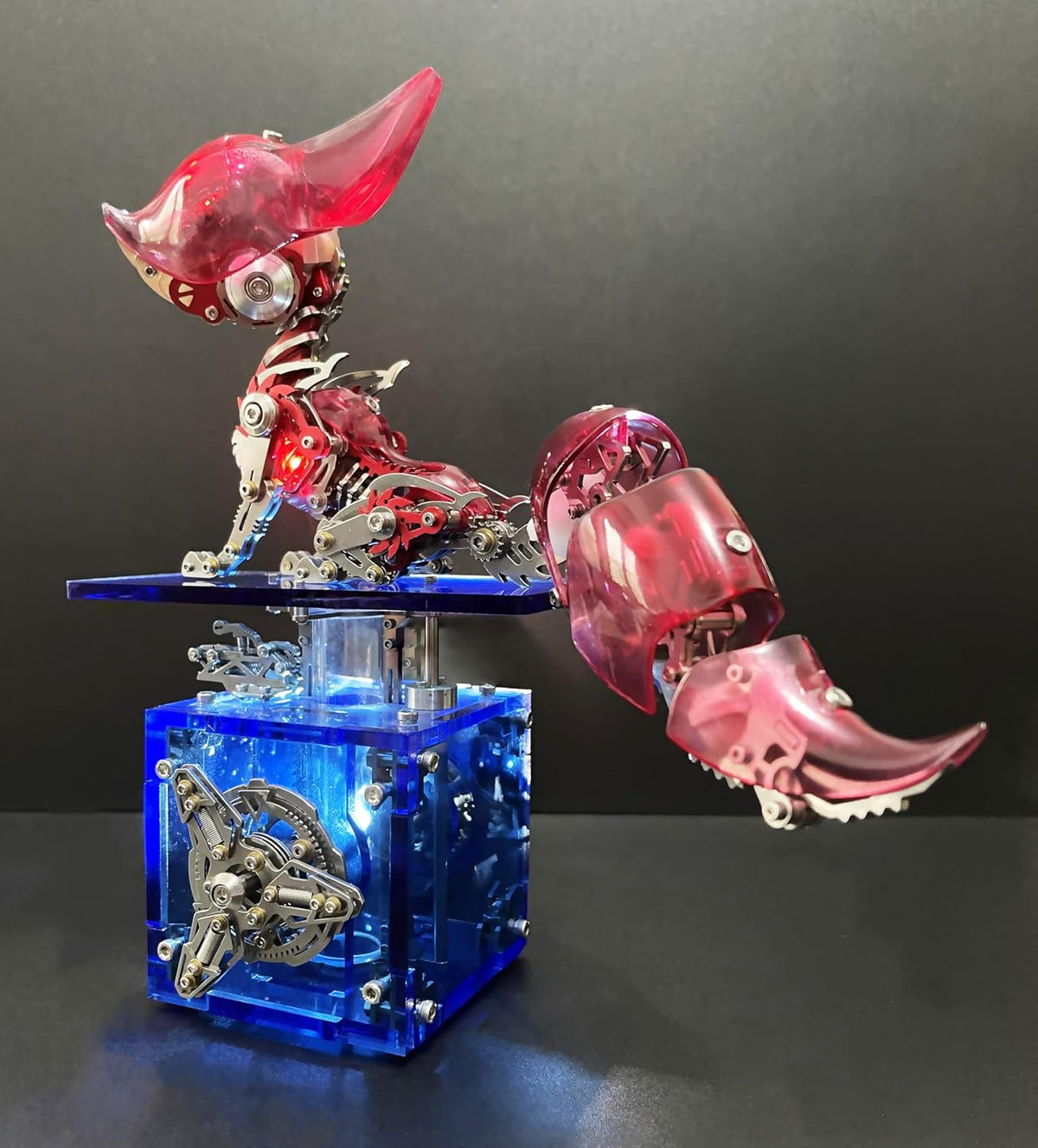 Mechanical Fox Model Kit | 3D Metal Puzzle for Adults | Articulated Alloy and Steel Construction | Movable Joints | LED Light | DIY Assembly Model | Display Ornament and Gift (Red)