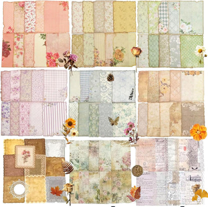 315 Sheets Vintage Scrapbook Supplies Paper Pack with Floral PET Stickers