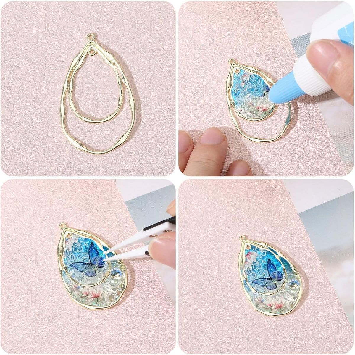 CHGCRAFT 20Pcs 2 Colors Teardrop Open Back Bezel Charms Pendants Zinc Alloy Pendants Bezel Blank Trays Geometric Hollow Frame Charms For DIY UV Resin Epoxy Resin Pressed Flower Jewelry Platinum Golden