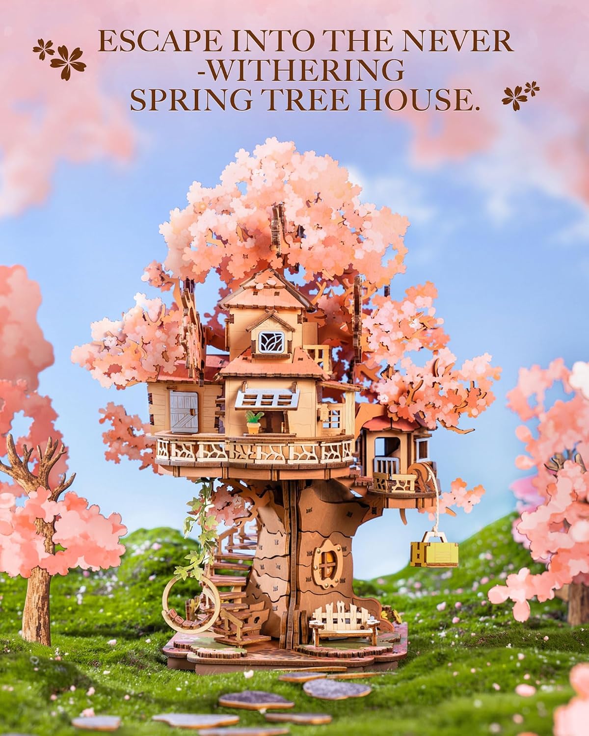 Rolife DIY Miniature House Kits Sakura Tree House 12" 3D Wooden Puzzles