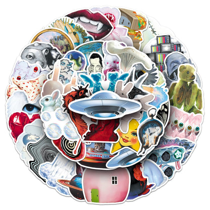 50Pcs Vintage Floral Clock Stickers, Waterproof Vinyl Mechanical Gear