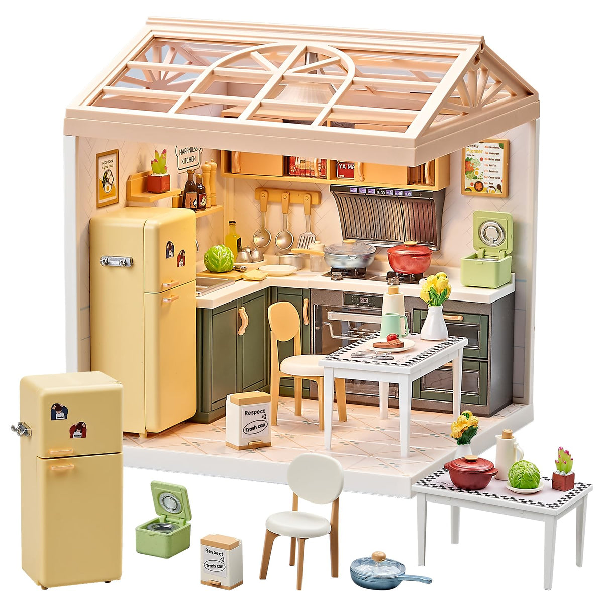 Miniature Living Room DIY Kit, 92Pcs 1:24 Scale Dollhouse with LED