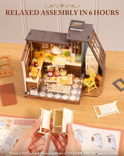 ROBOTIME DIY Miniature House Kit Dollhouse Kit for Adults Mini Tiny House Kit with Furniture Building Model Kit Crafts Creative Gift for Boys Girls (Baking Kitchen)